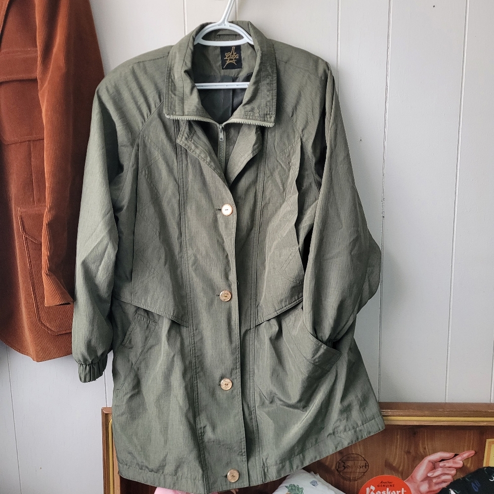 Vintage Rain Coat/Jacket Army Green Double Lined by Luba